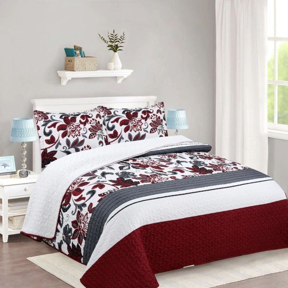 GENERICO - CUBRECAMA DE VERANO TELA CON CHIPORRO FLOR BURDEO 1.5 PLAZAS FY