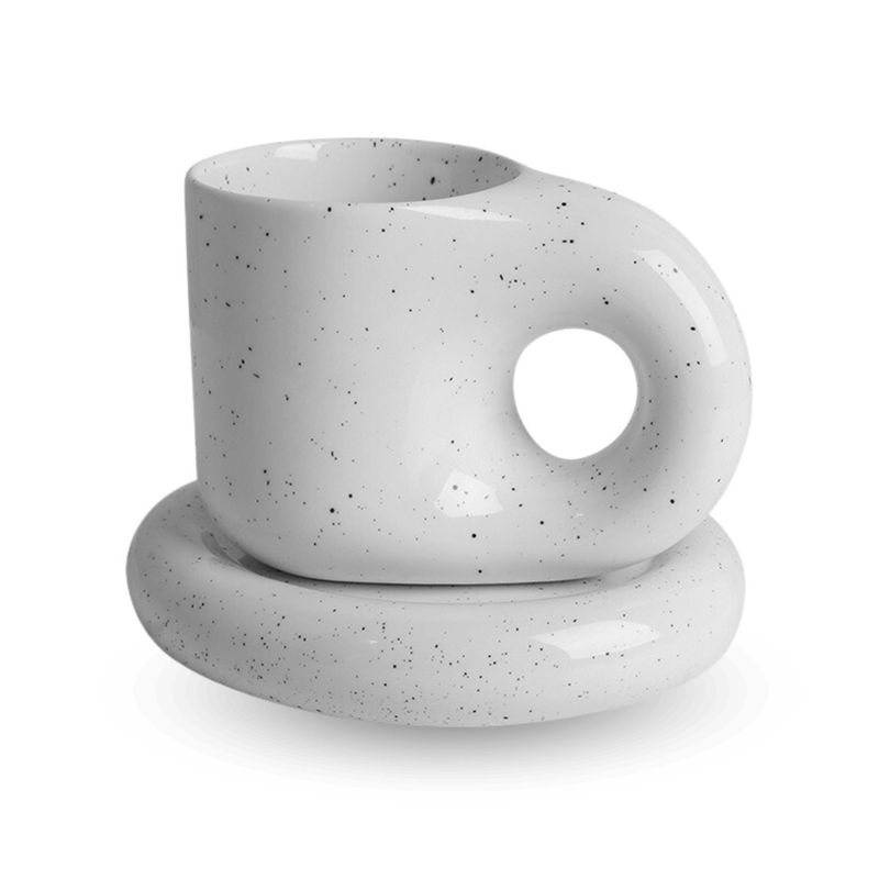 SANTU HOME & DECO - Taza y Plato Cerámica 300ml Rústico Mug