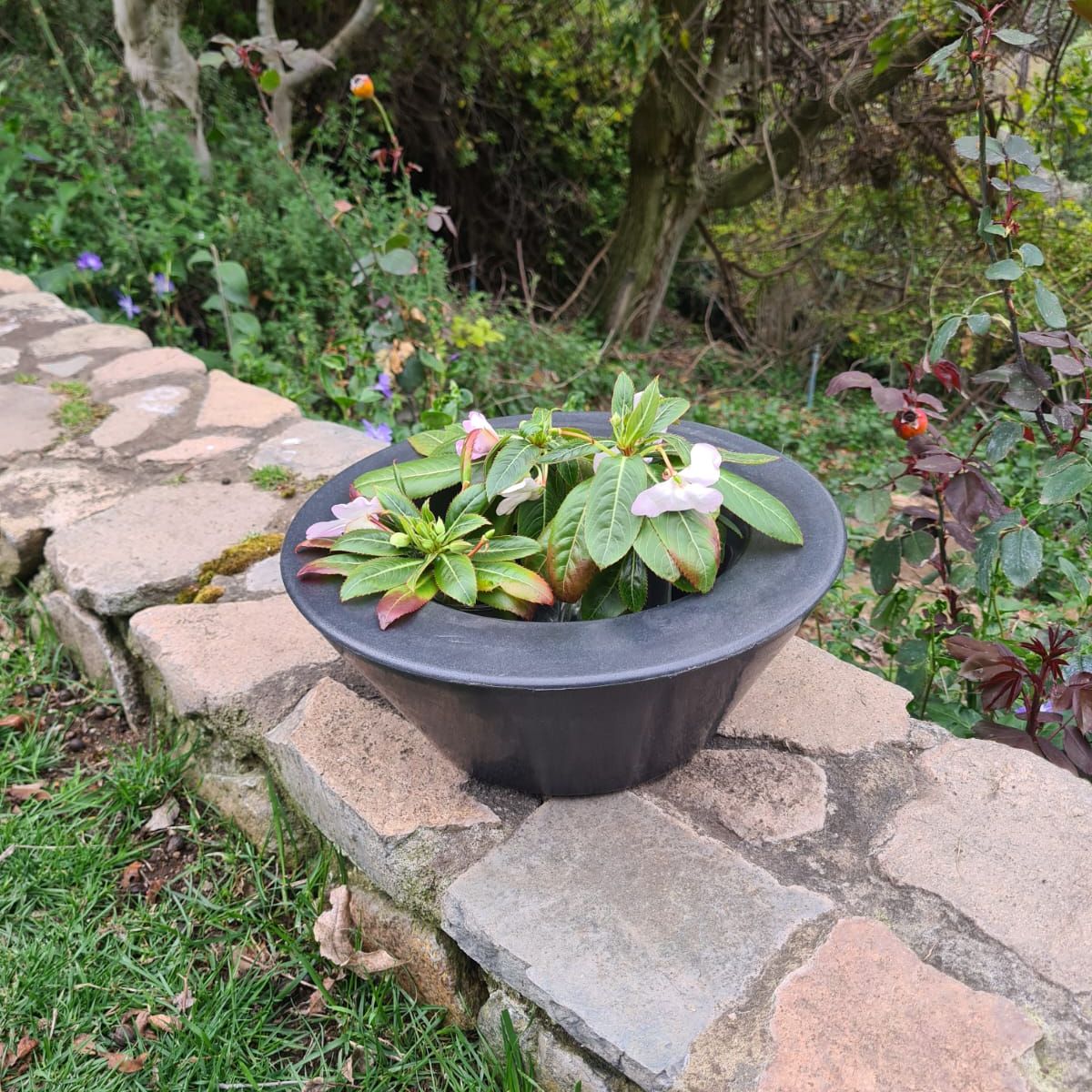 VERDY - Maceta Joinville Cóncavo Negro 24x12cm Efecto Marmoleado