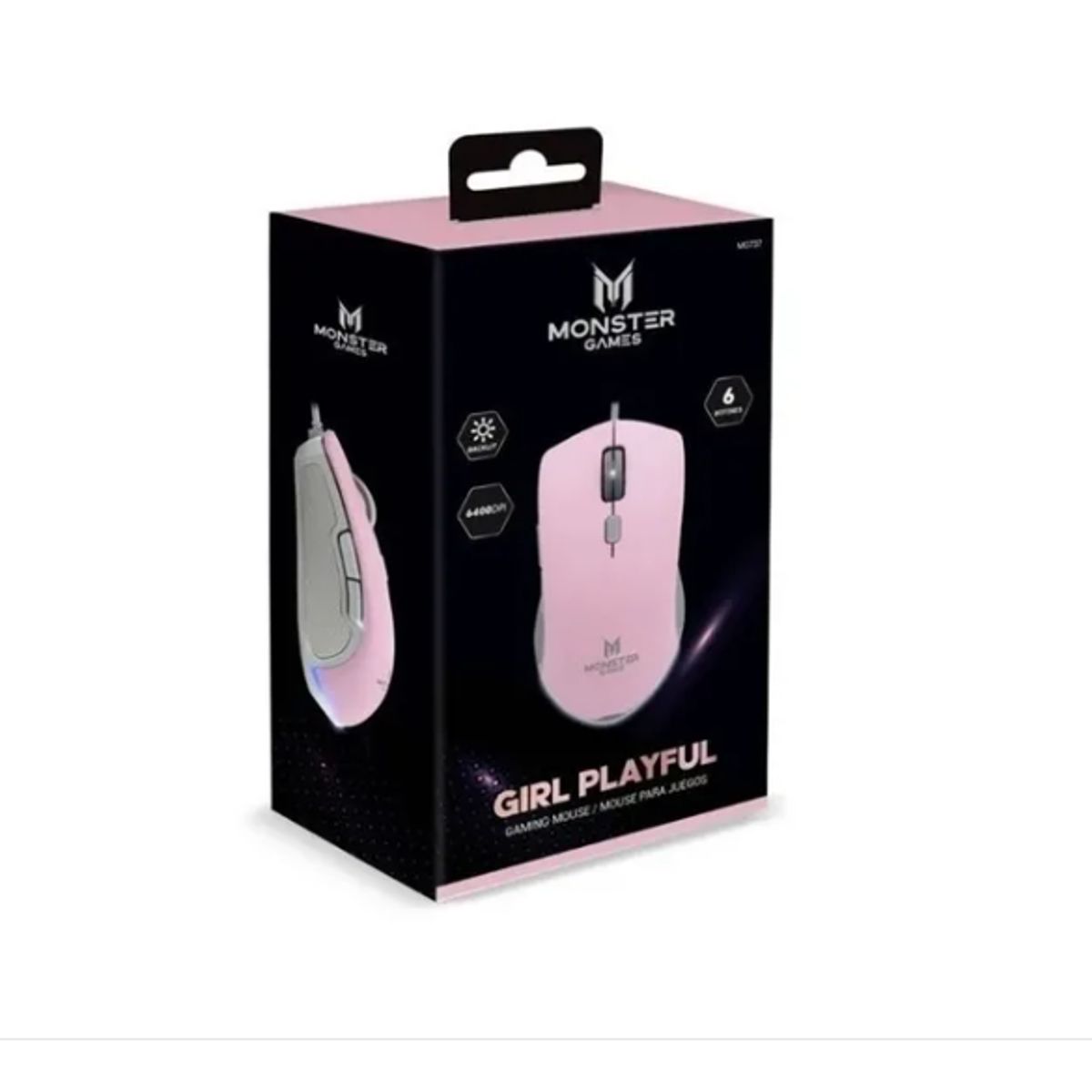 MONSTER GAMES - Mouse Gamer Monster Girl Rosado 6400 Dpi