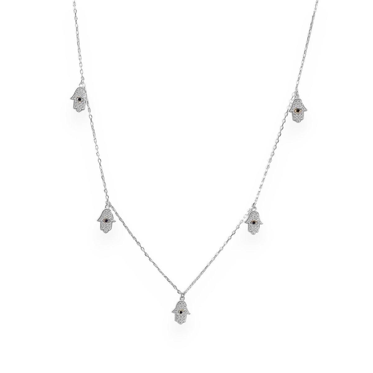 COGGIOLA - Collar Choker 5 Mano De Fátima Circón Plata Fina 925