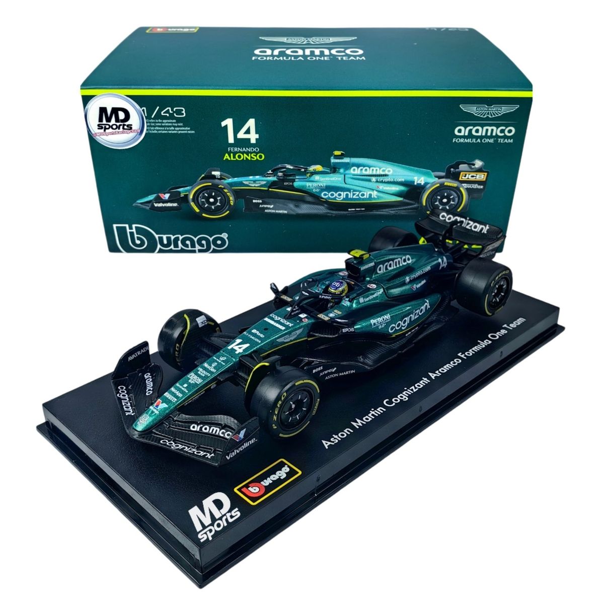 BBURAGO - Auto F1 Aston Martin AMR23 2023 #14 Alonso Caja Acrili. 1:43