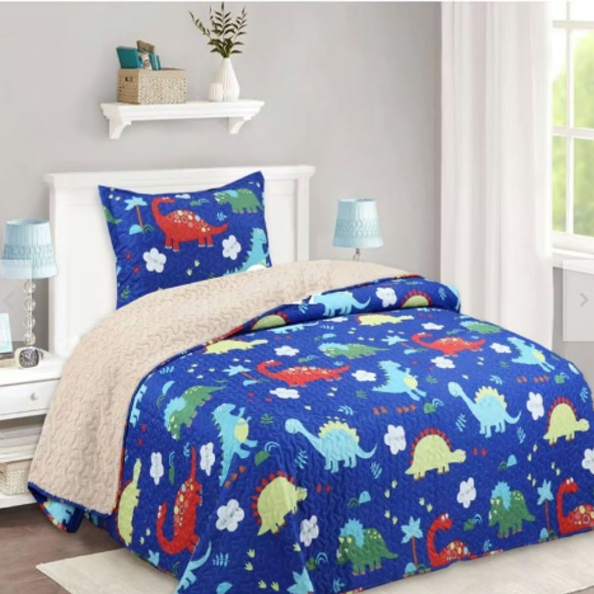 GENERICO - CUBRECAMA DE VERANO TELA CON CHIPORRO DINOSAURIOS 1.5 PLAZAS FY