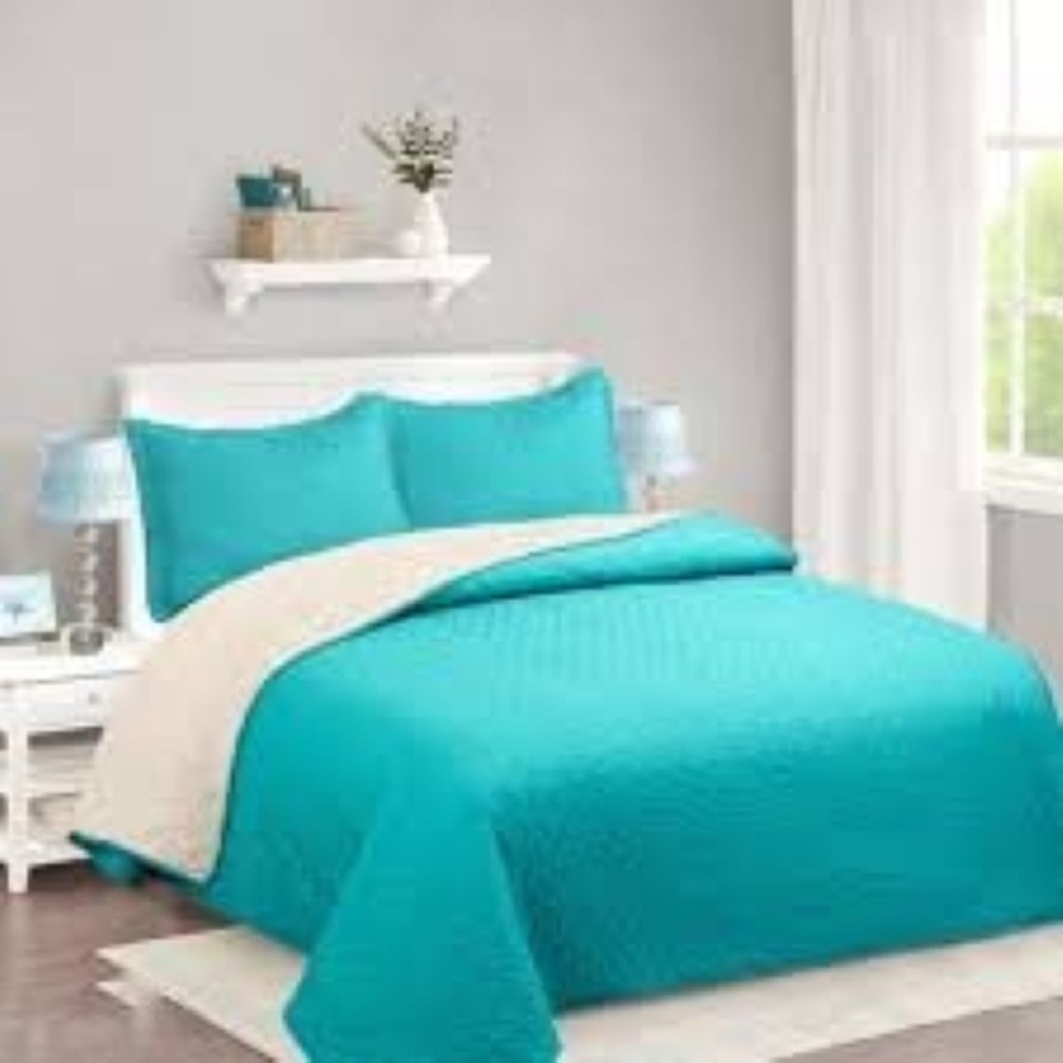 GENERICO - CUBRECAMA DE VERANO TELA CON CHIPORRO UNICOLOR CELESTE 2 PLAZAS FY