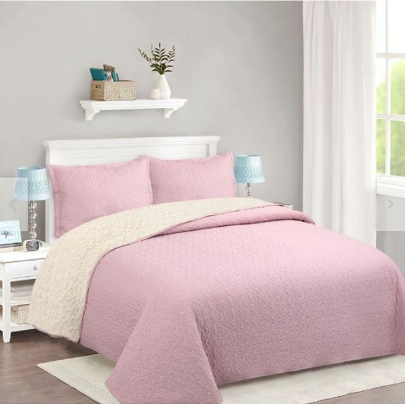 GENERICO - CUBRECAMA DE VERANO TELA CON CHIPORRO UNICOLOR ROSA 2 PLAZAS FY