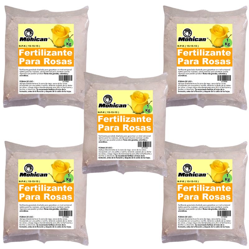 MOHICAN - PROMO 5 X FERTILIZANTE PARA ROSAS N-P-K (15-15-15) BOLSA 1KG