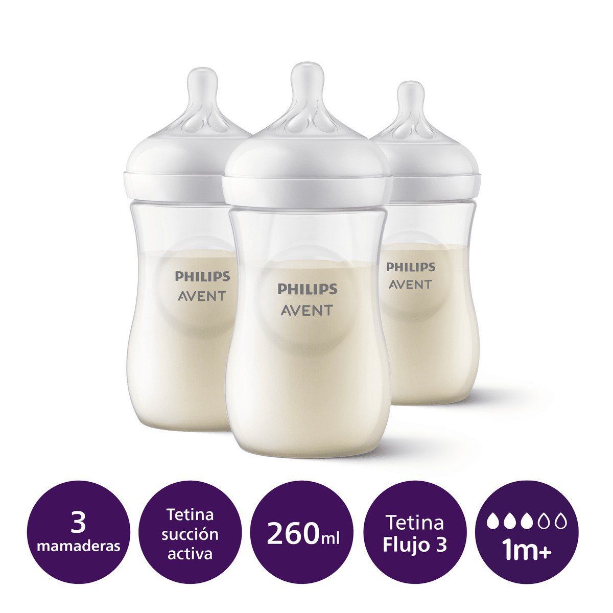 AVENT - Set 3 Mamaderas Avent Natural Response 260ml Scy903/03