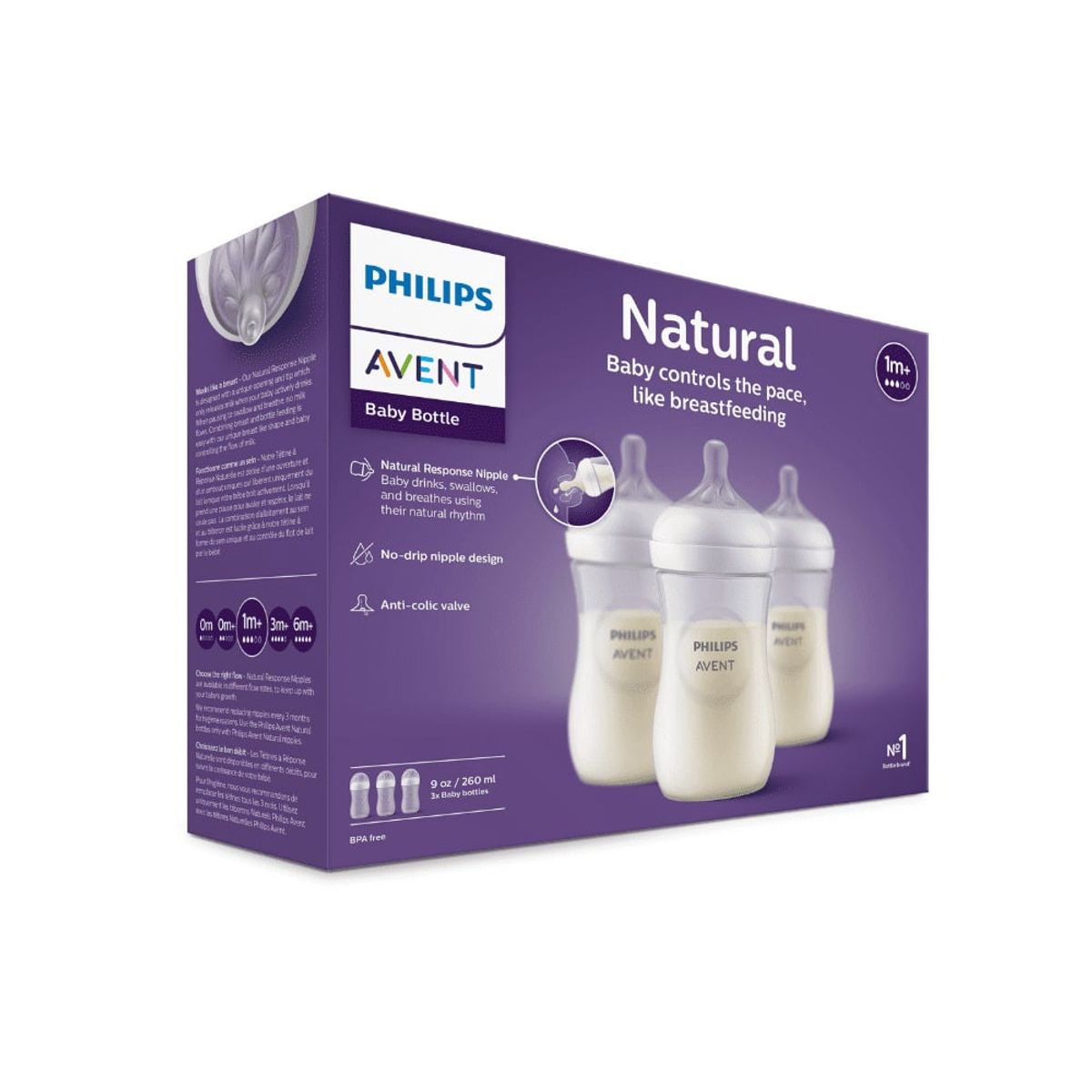 AVENT - Set 3 Mamaderas Avent Natural Response 260ml Scy903/03