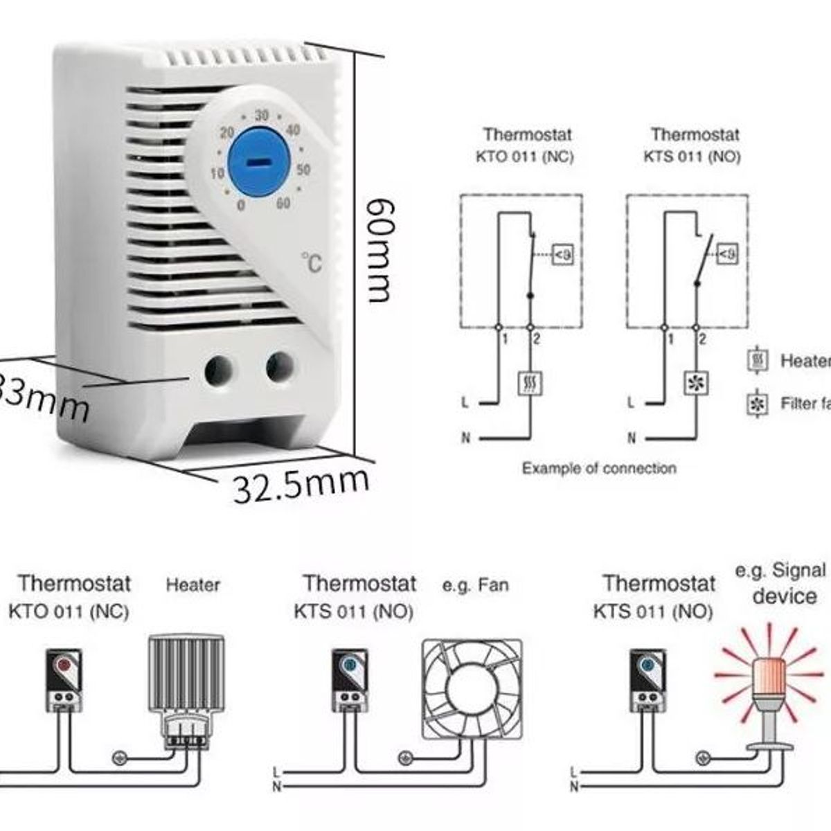 KUANGYE - Termostato De Armario Normalmente Abierto Mecánico Stego Ajustable