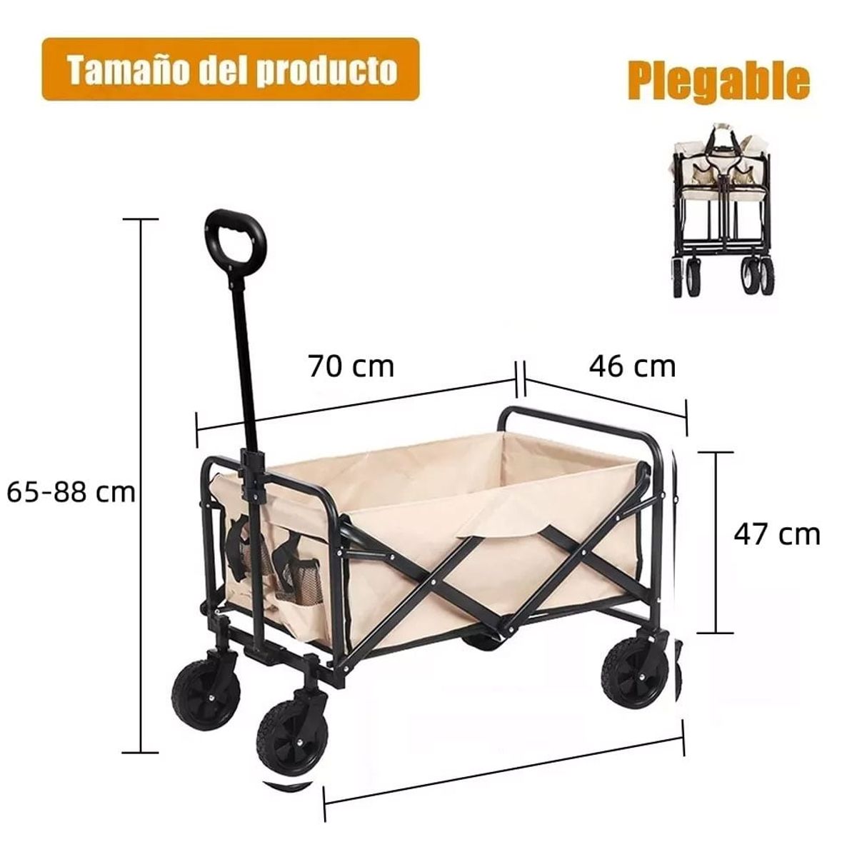 Carrito Para Compras Plegable Ideal Para El Camping Y Picnic Khaki, marca EVERSO - Foto 2