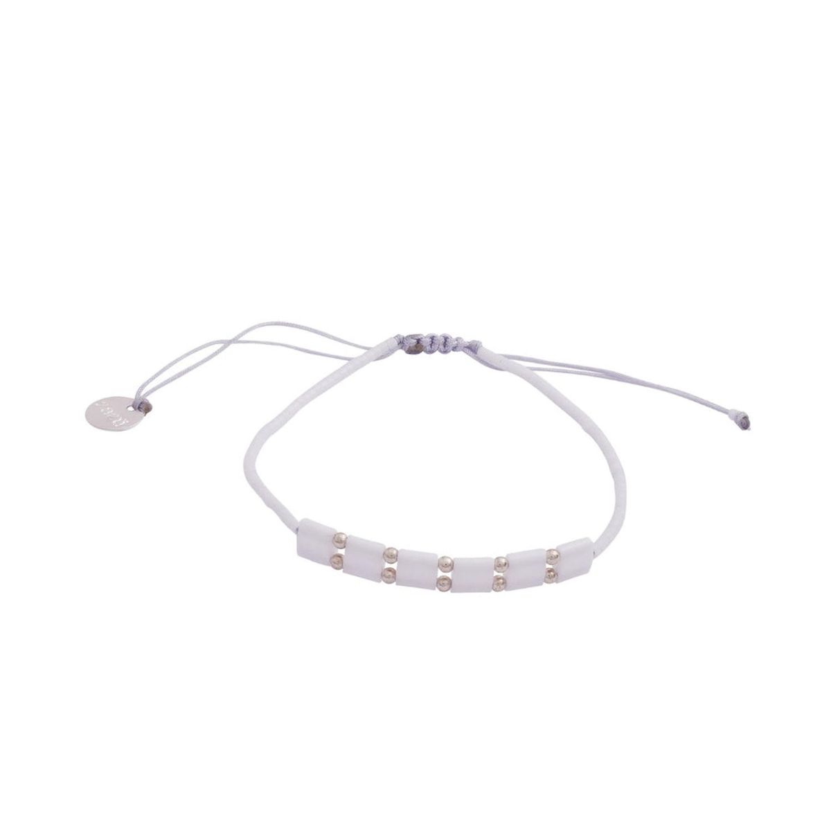 ZAZU - Pulsera Placa Fita Blanca con Mostacillas de Plata