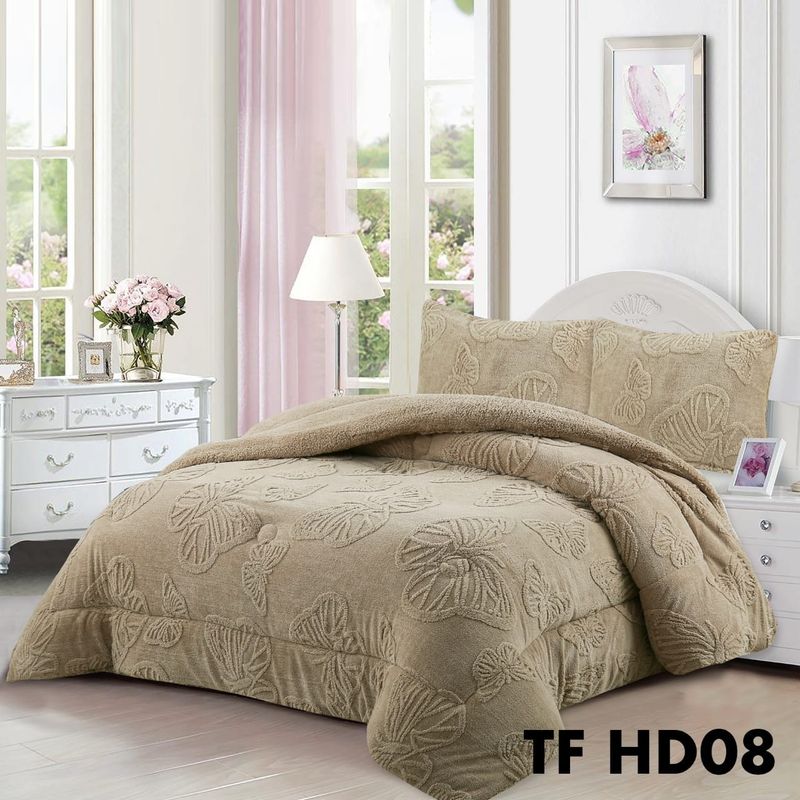 GENERICO - Cubrecama de Invierno Sherpa con Chiporro 2 Plazas. Beige TFHD08