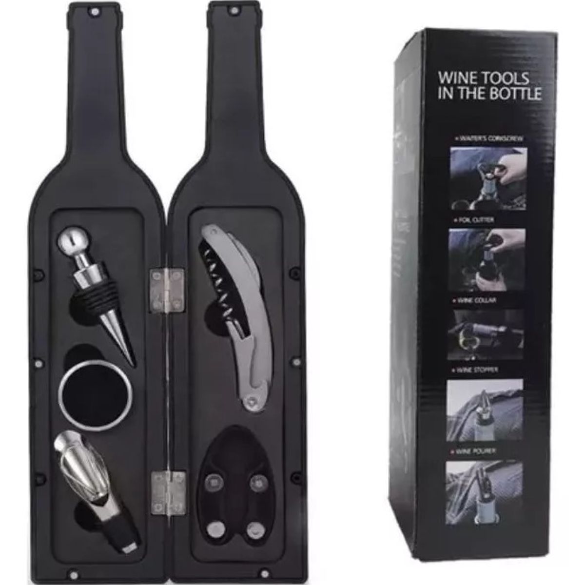 GENERICO - Destapador De Vino Set Botella Estuche 5 Piezas