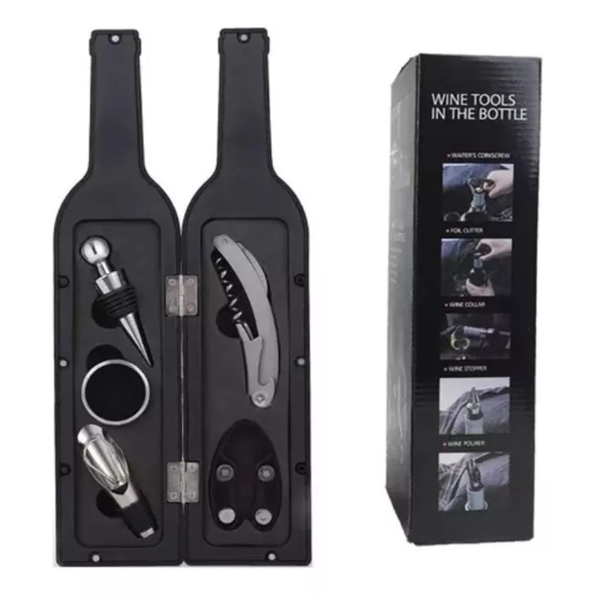 GENERICO - Destapador De Vino Set Botella Estuche 5 Piezas