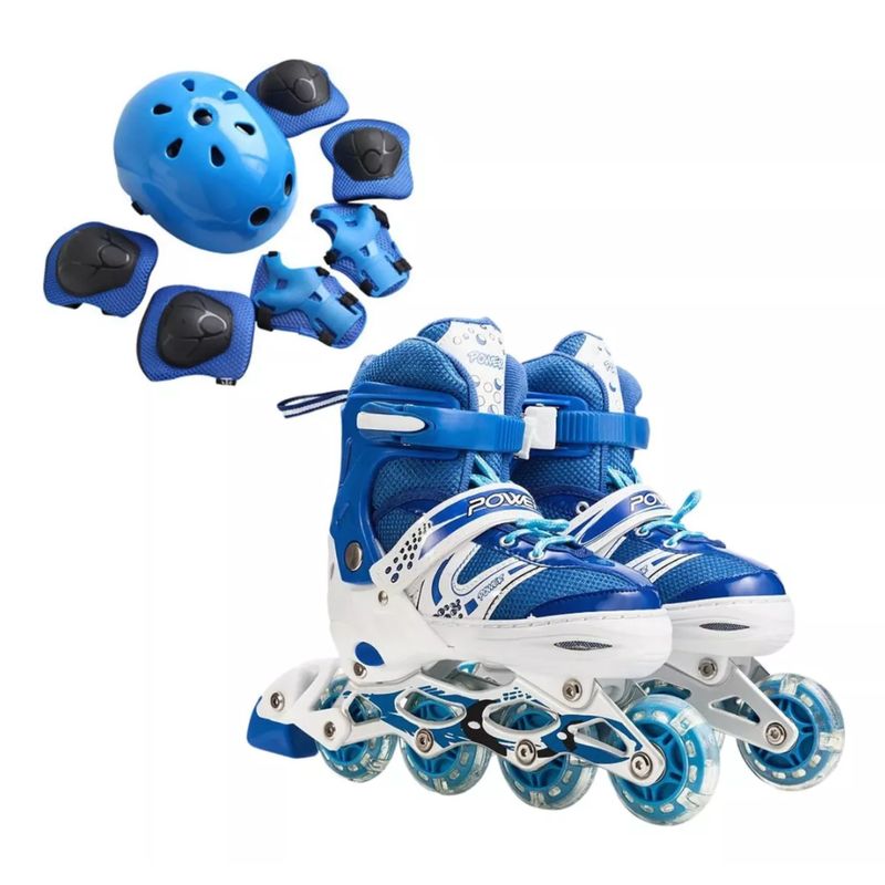 GENERICO - Patines Lineales Azul Mas Proteccion Talla S 30 A 33