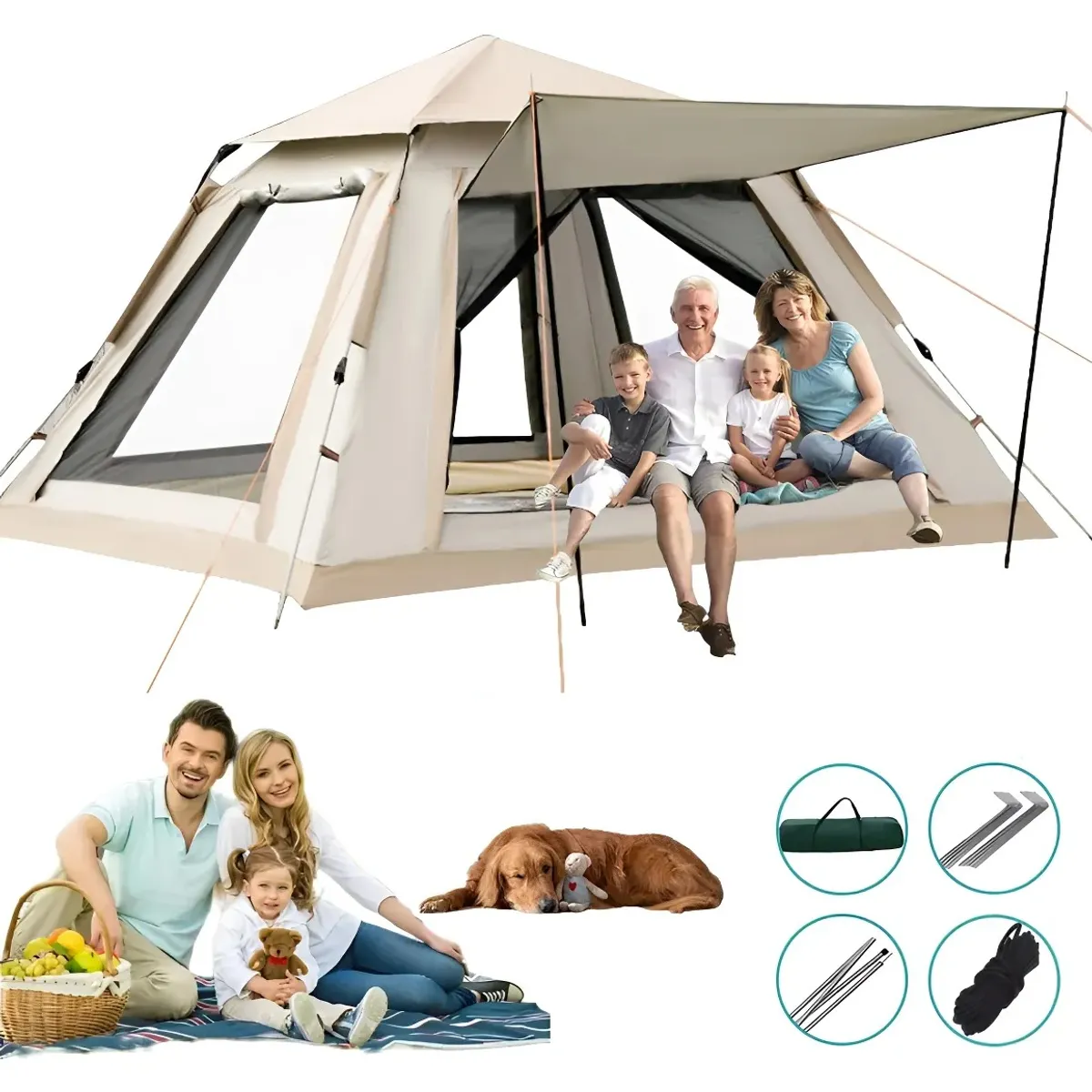 EVERSO - Carpa De Camping 4-6 Personas Con Puertas Tienda De Campaña