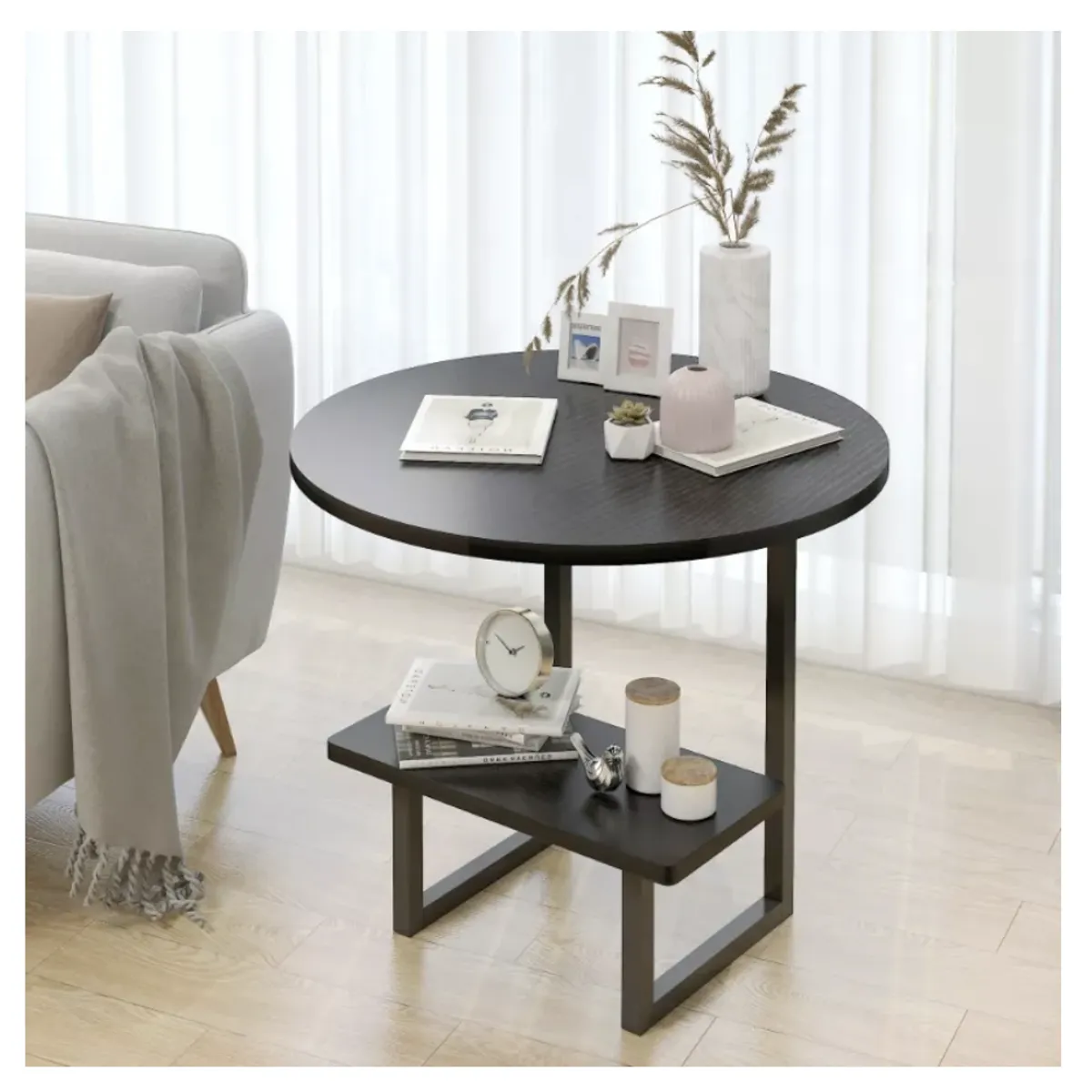 HOMER DESIGN - Mesa De Centro Redondo De Fierro Y Madera Living Vanguardia