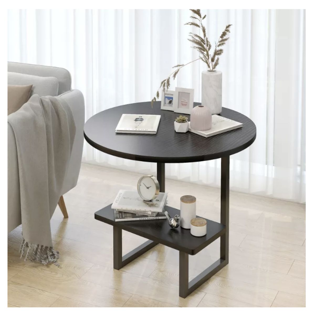 HOMER DESIGN - Mesa De Centro Redondo De Fierro Y Madera Living Vanguardia