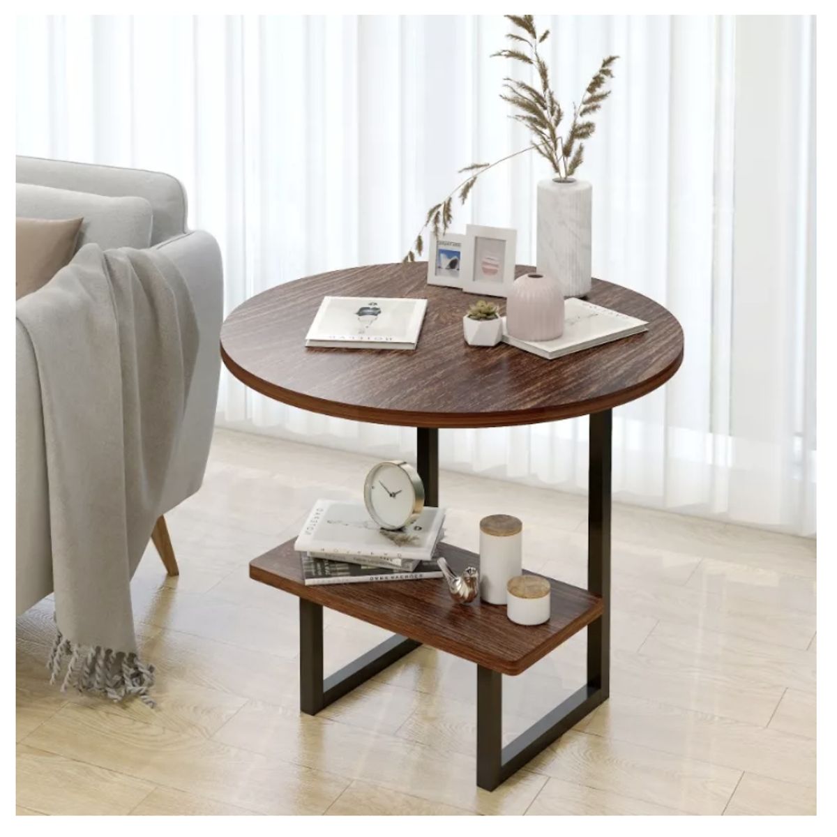 Mesa De Centro Redondo De Fierro Y Madera Living Vanguardia, marca HOMER DESIGN - Foto Principal