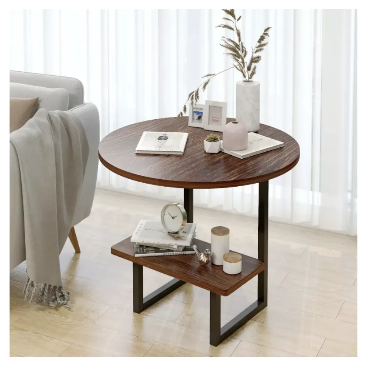 Mesa De Centro Redondo De Fierro Y Madera Living Vanguardia, marca HOMER DESIGN - Foto Principal