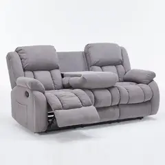 ELEMENT DESIGN - Berger 3 Cuerpos-Sofá Reclinable con Consola Central y Portavasos Gris