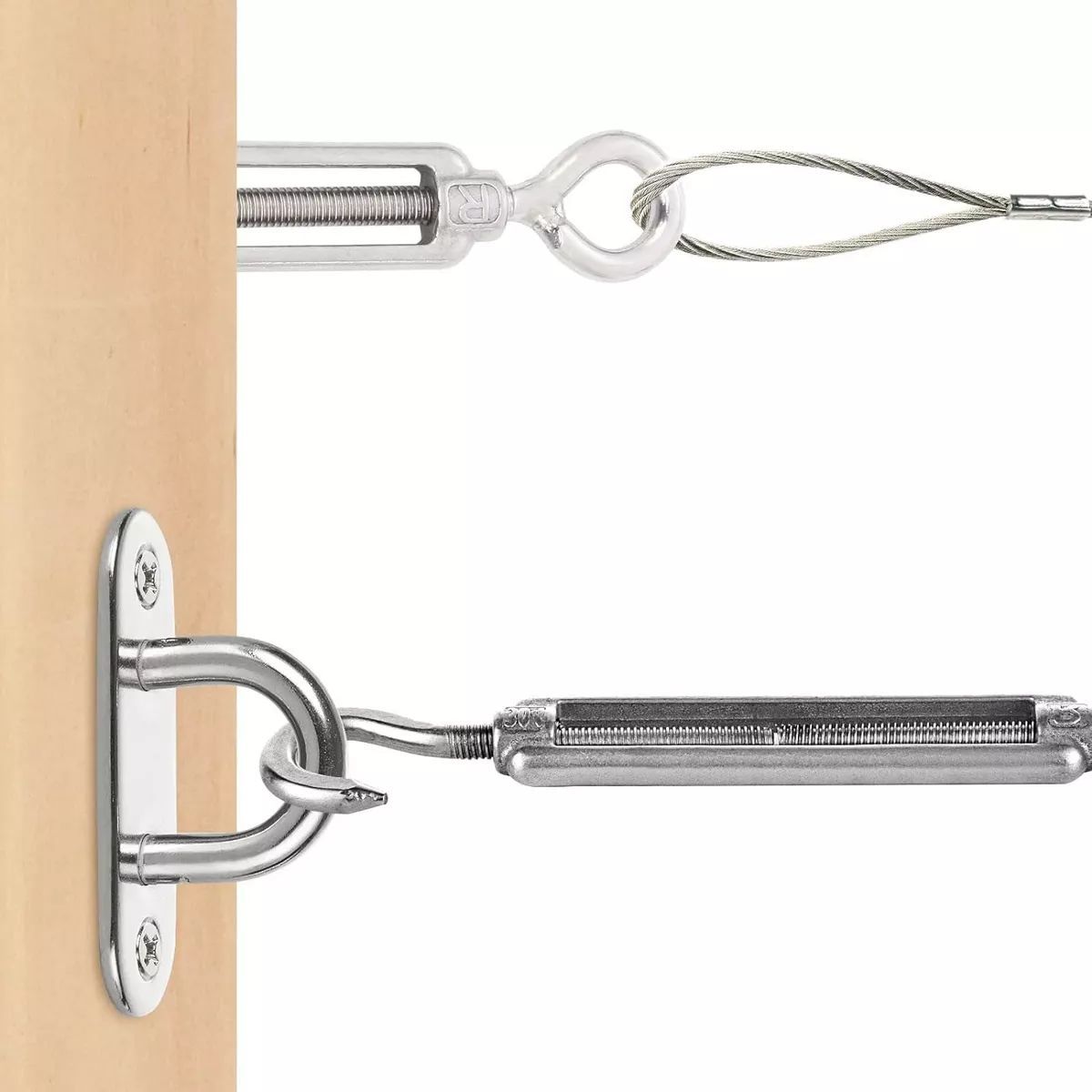 KUANGYE - Tensor Ojo Gancho Galvanizado Piola Acero 1/4 M6 12 Unidades