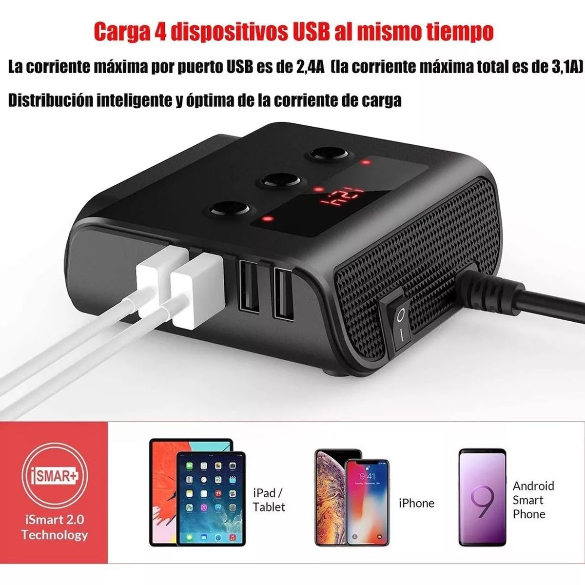 KUANGYE - Cargador Adaptador Encendedor Auto 12v24v 120w
