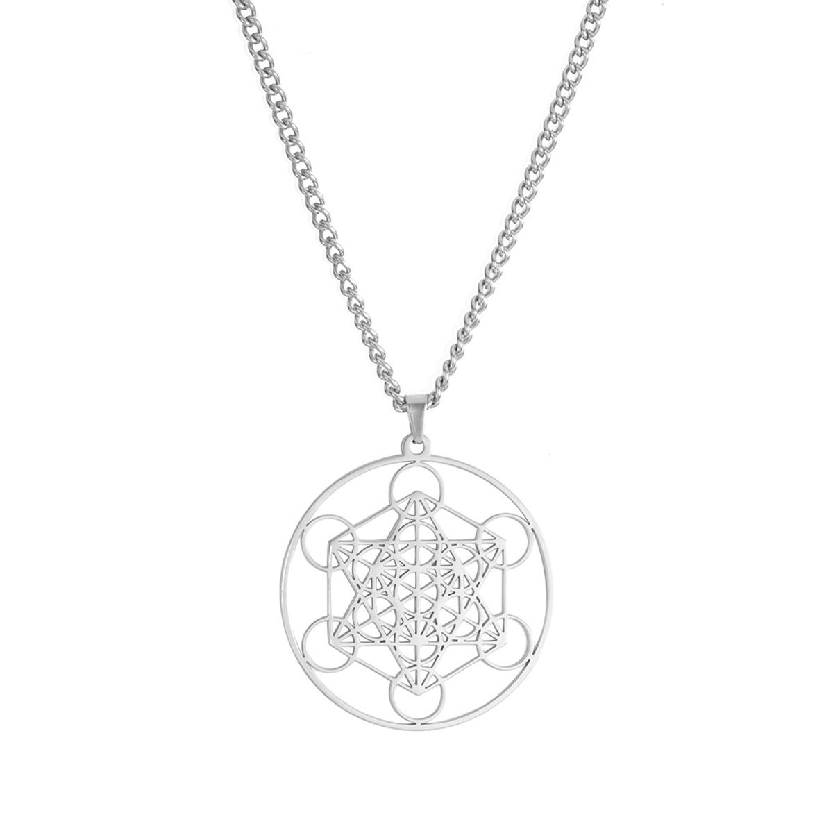 KUANGYE - Collar Cubo Metatron Cadena De Acero 60 Cms
