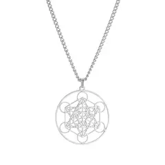 KUANGYE - Collar Cubo Metatron Cadena De Acero 60 Cms