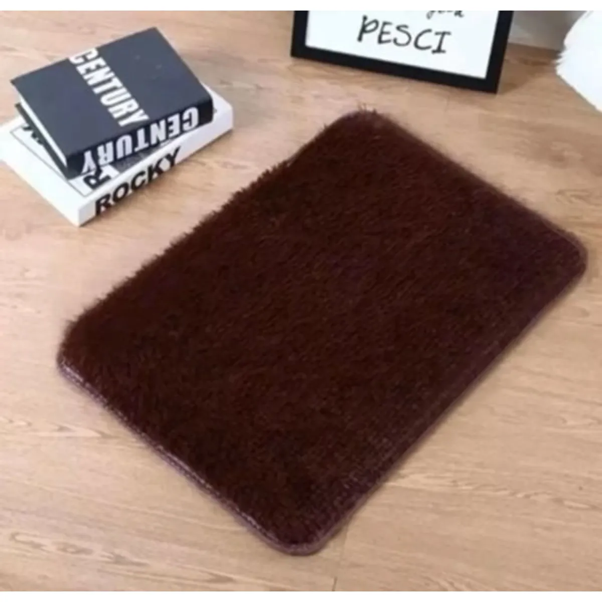 ANGELES DEL HOGAR - ALFOMBRA PELUDA BAJADA DE CAMA 50X80 CAFÉ