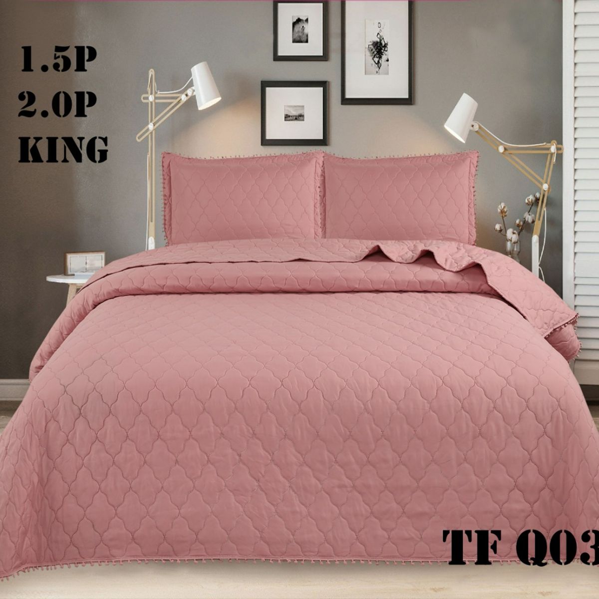 GENERICO - Cubrecama de Algodón con Pompones King - Super King Color Rosado TFQ03