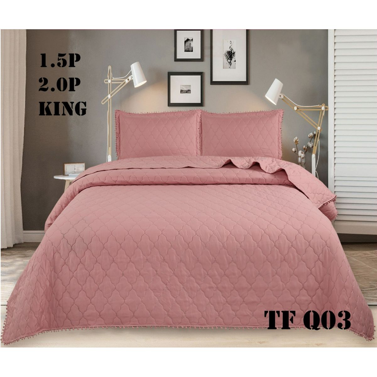 GENERICO - Cubrecama de Algodón con Pompones King - Super King Color Rosado TFQ03