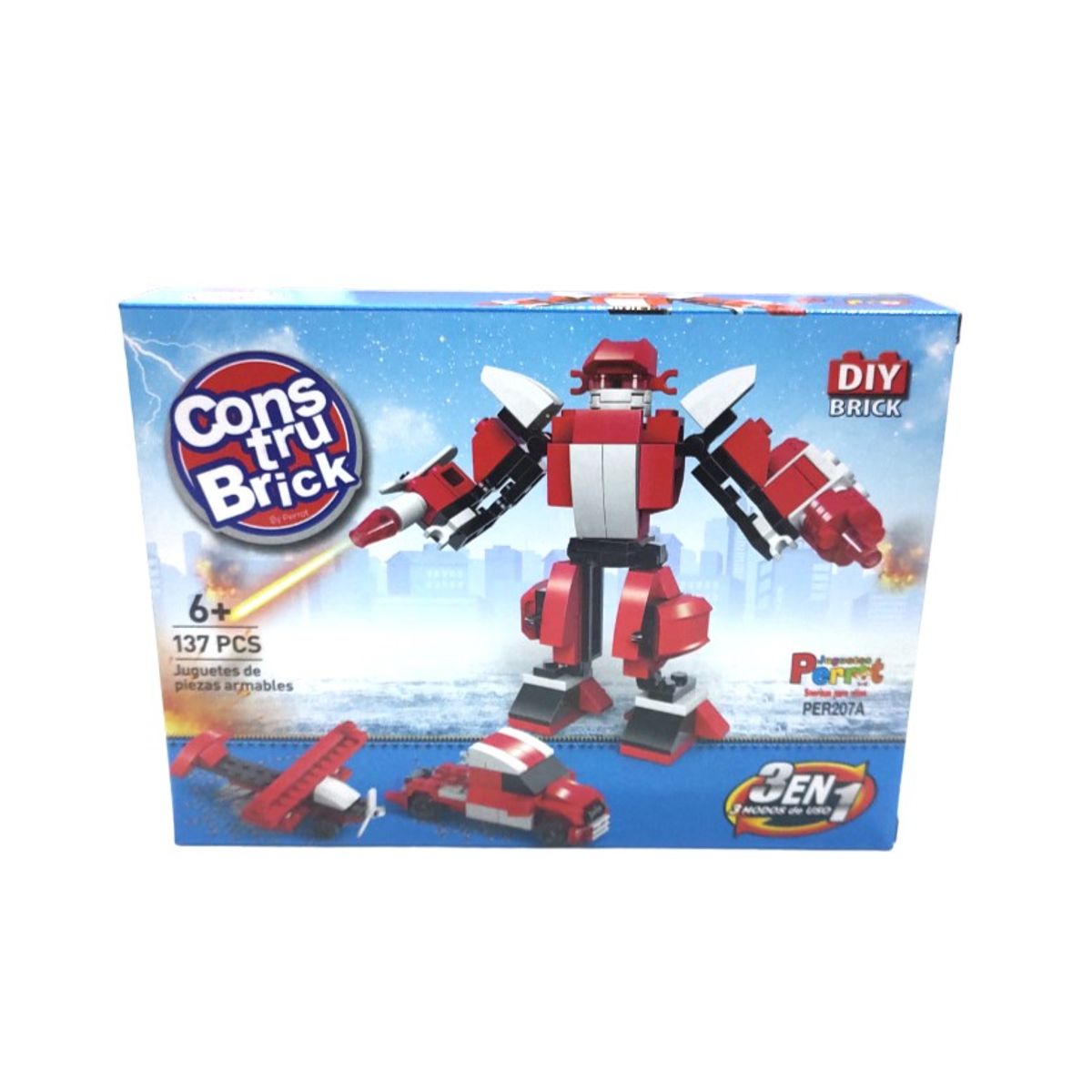 PERROT - Construbrick Mega Robot Rojo 3 en 1 137 pzas