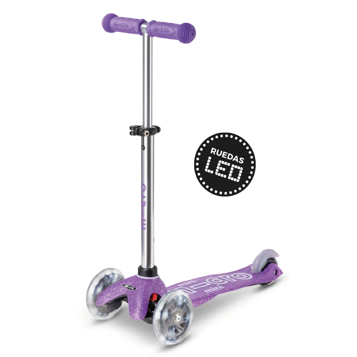 MICRO - Scooter Micro Mini LED Glitter Morado, Niños 2 a 5años