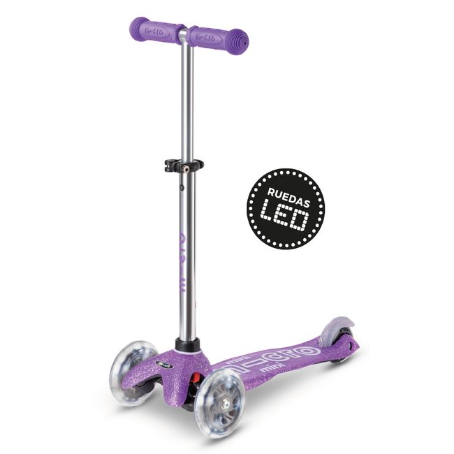 MICRO - Scooter Micro Mini LED Glitter Morado, Niños 2 a 5años