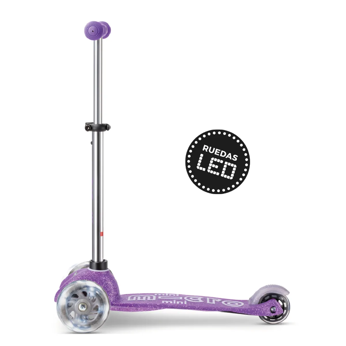 MICRO - Scooter Micro Mini LED Glitter Morado, Niños 2 a 5años