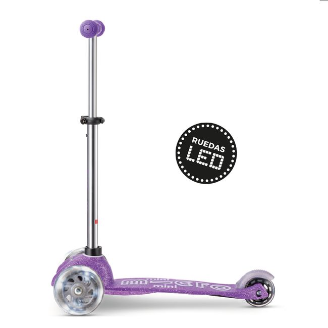 MICRO - Scooter Micro Mini LED Glitter Morado, Niños 2 a 5años