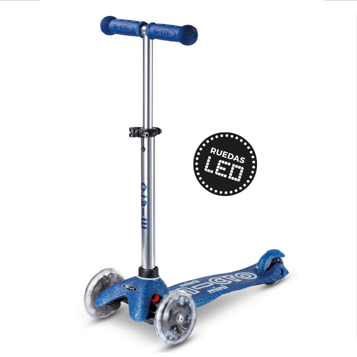 MICRO - Scooter Micro Mini LED Glitter Azul, Niños 2 a 5años