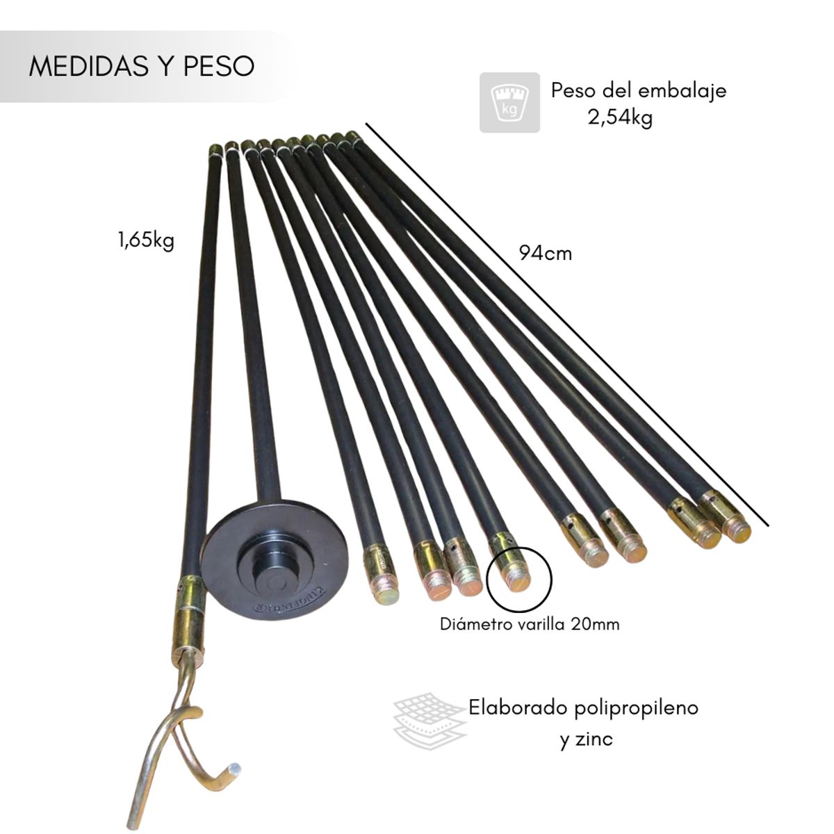 GENERICO - Set Varillas Destapa Alcantarillado Industrial 9 Metros