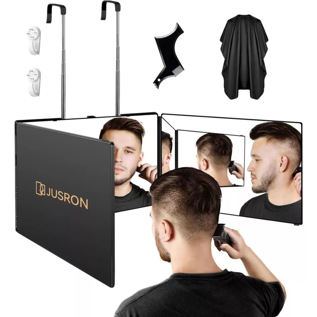 LINE - Espejo De 3 Vías De Corte De Pelo Triple De 360° Con Ganchos