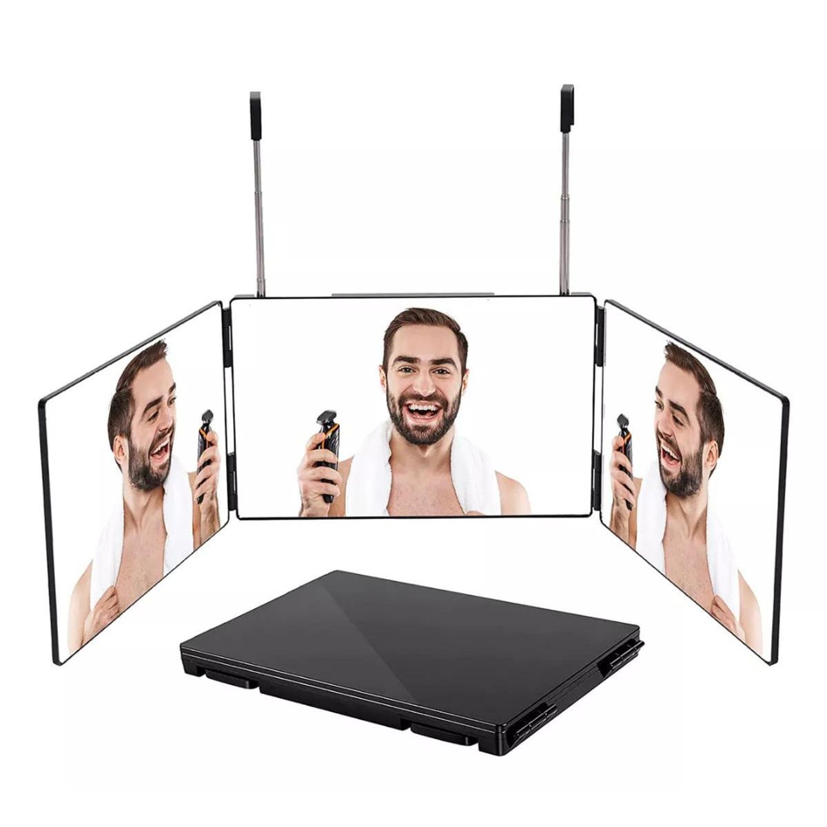 LINE - Espejo De 3 Vías De Corte De Pelo Triple De 360° Con Ganchos