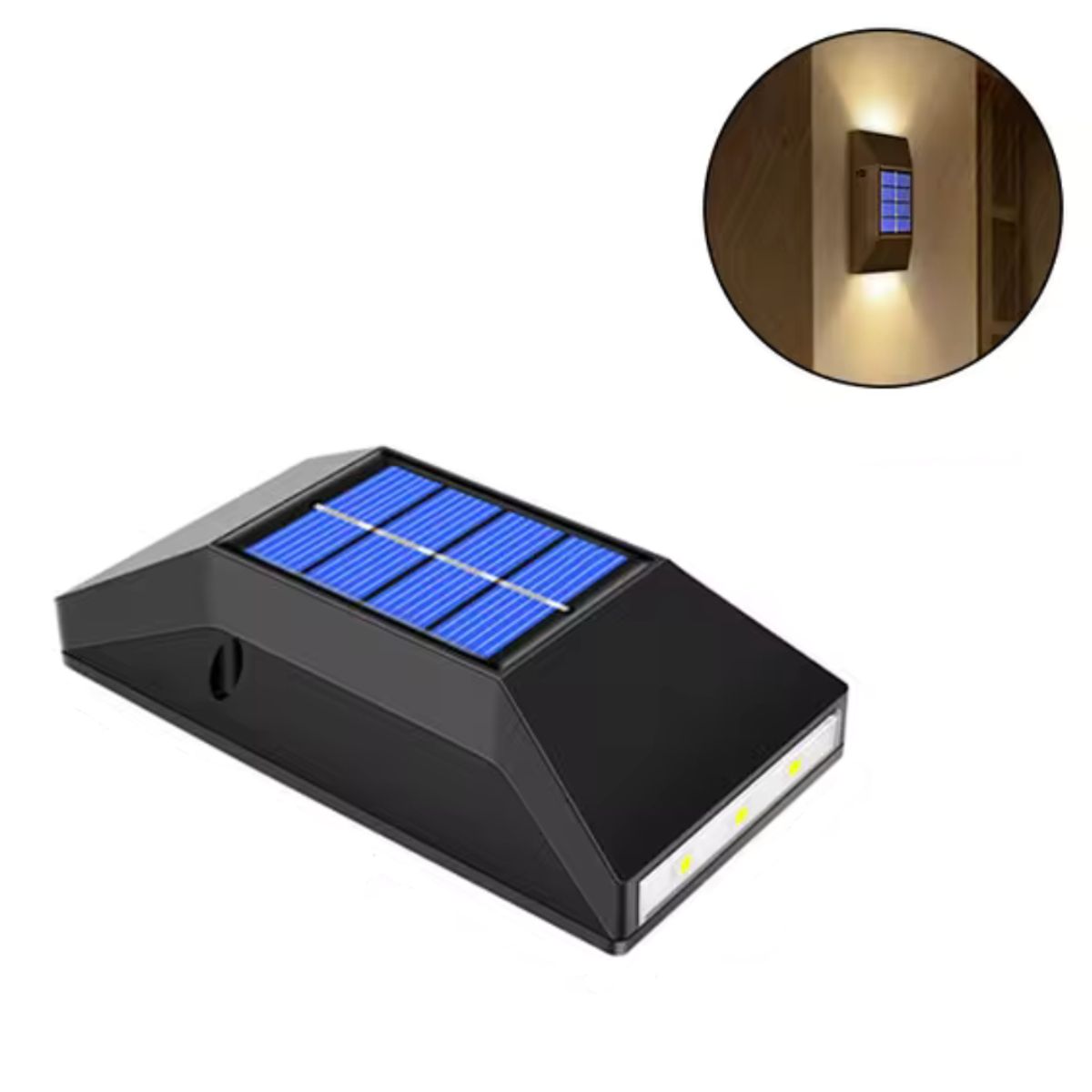 CRUSEC - PACK 4 Foco Led Luz Cálida Panel Solar Para Paredes Exterior
