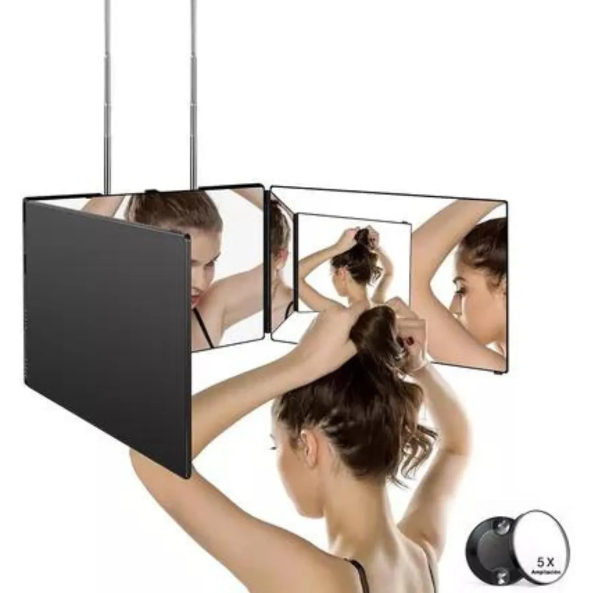 LINE - Espejo De 3 Vías De Corte De Pelo Triple De 360° Con Ganchos