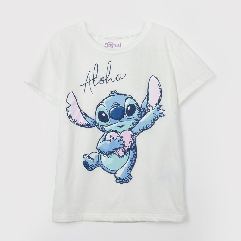 DISNEY - Polera Manga Corta Niña Aloha Lilo y Stitch Blanco Disney