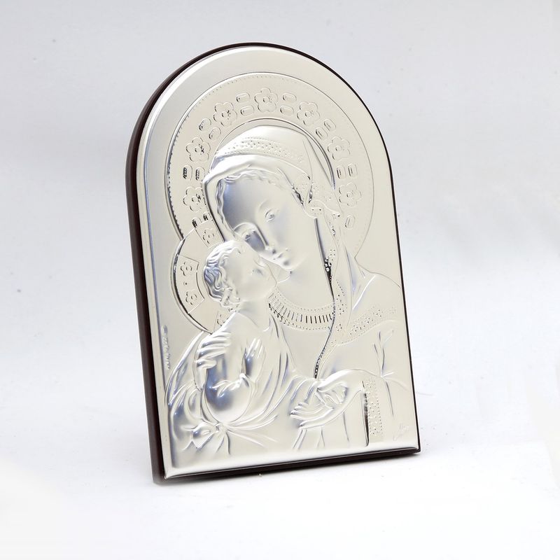 GENERICO - Cuadro Italiano Religioso Semi Arco Madonna Bambino en Plata