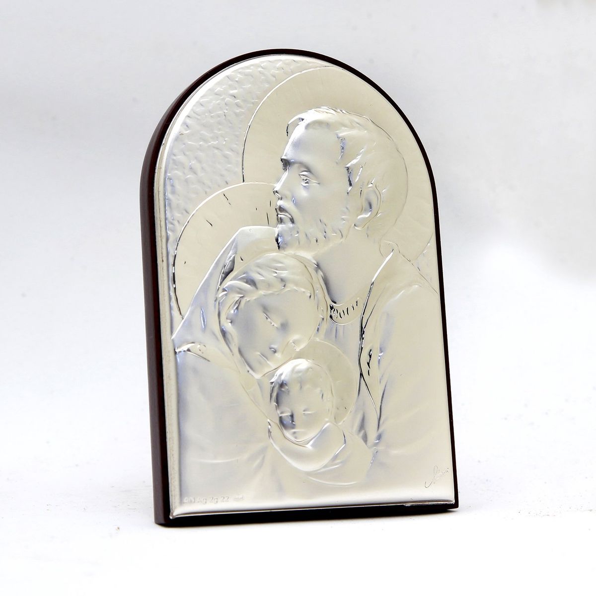 GENERICO - Cuadro Italiano Religioso Semi Arco Sagrada Familia en Plata