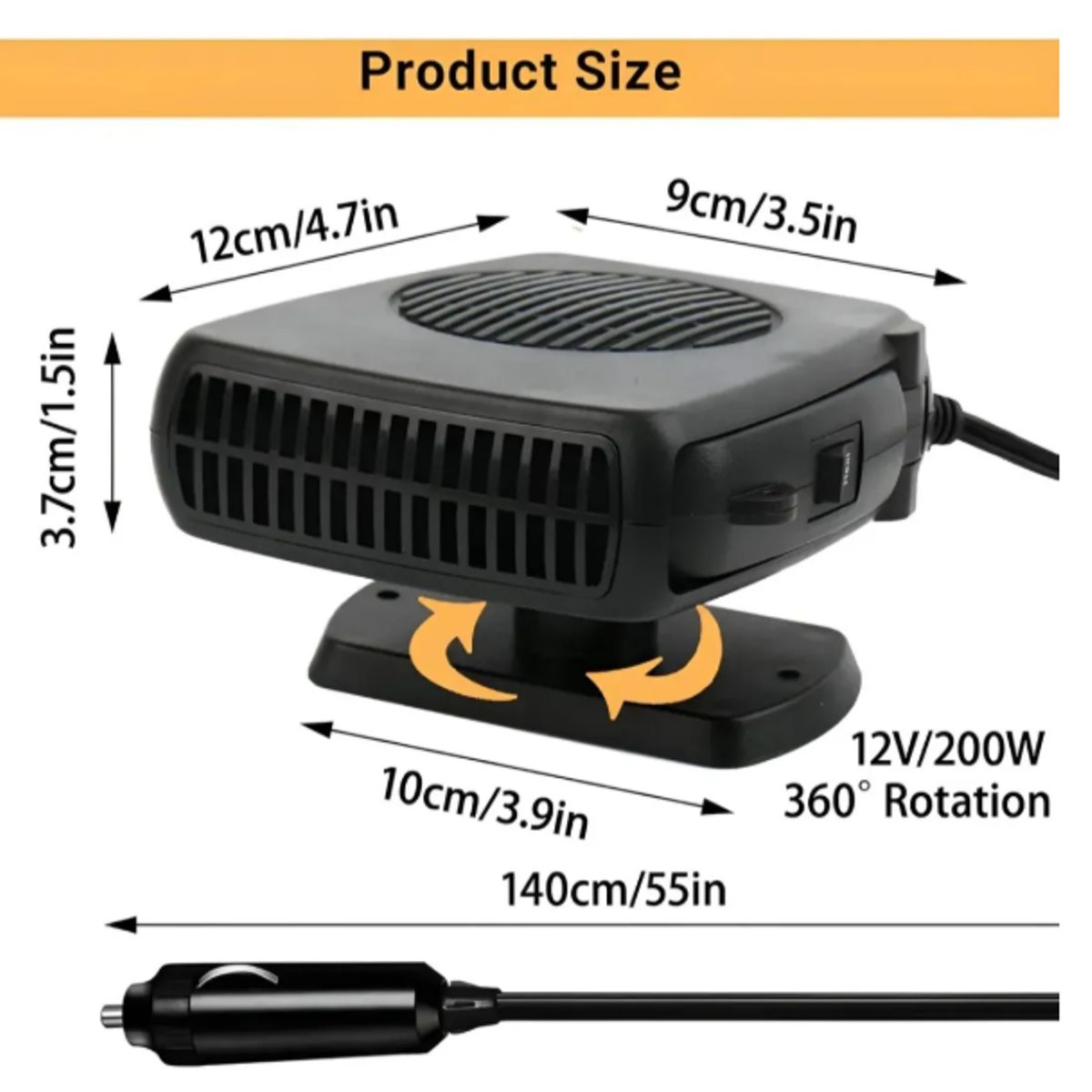 GENERICO - Calefactor Para Auto 12V - 200w Calefacción Portátil