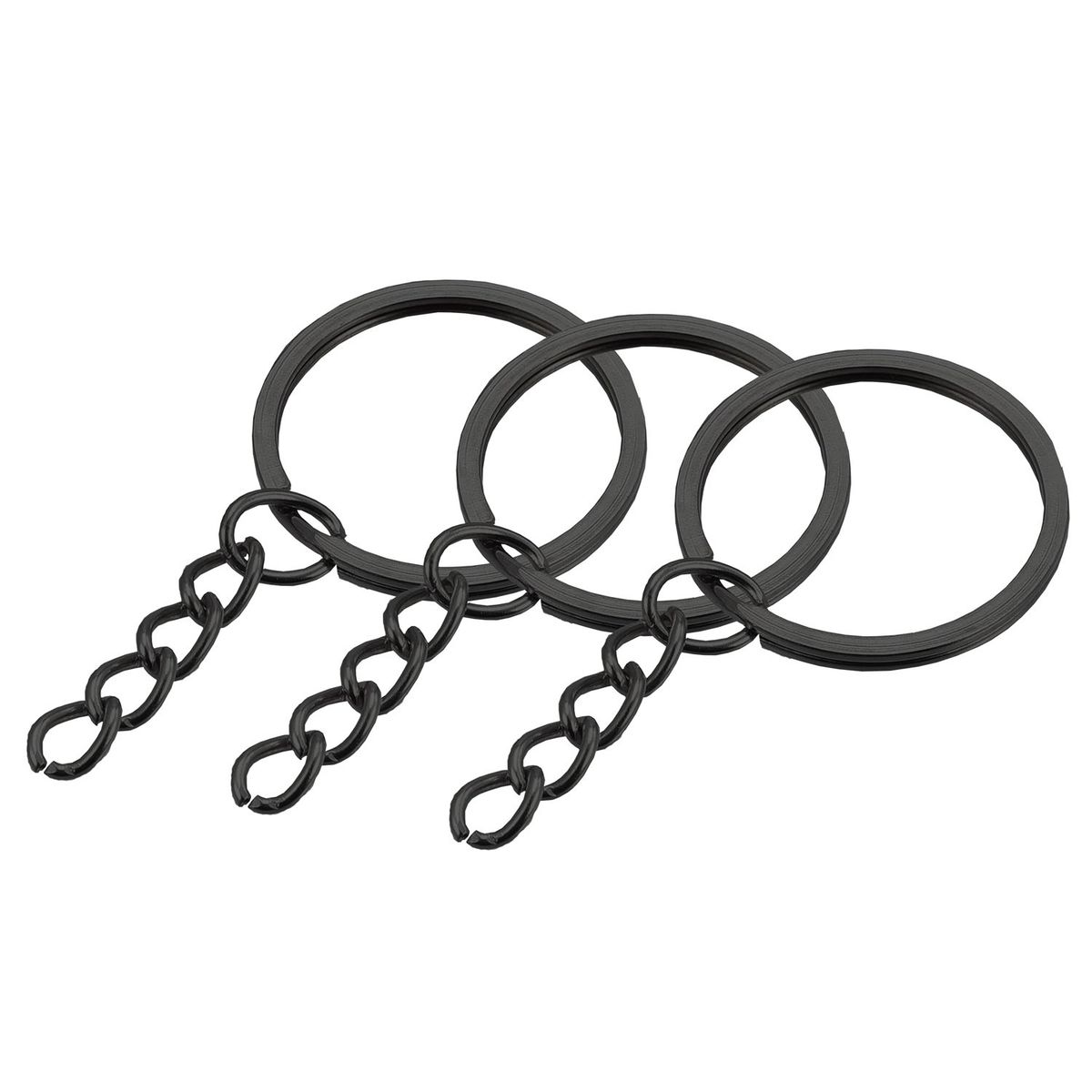 CELLBOX - Pack 100 Argollas Para Llavero 25mm Con Cadena + Unión - Negros