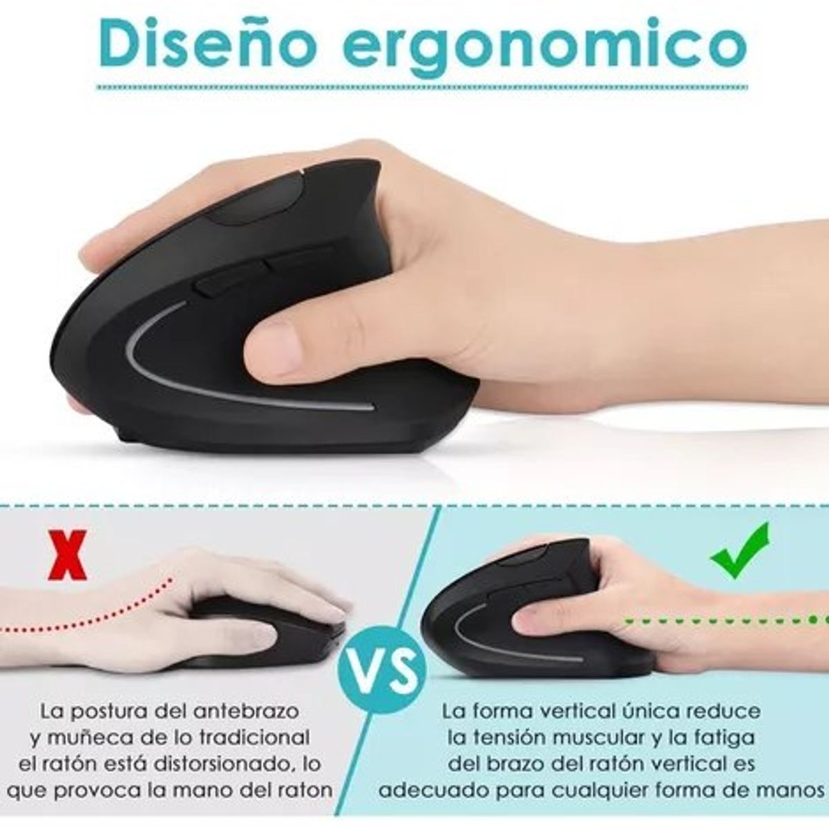 GENERICO - Mouse Vertical Ergonómico E Inalámbrico Con Carga Usb