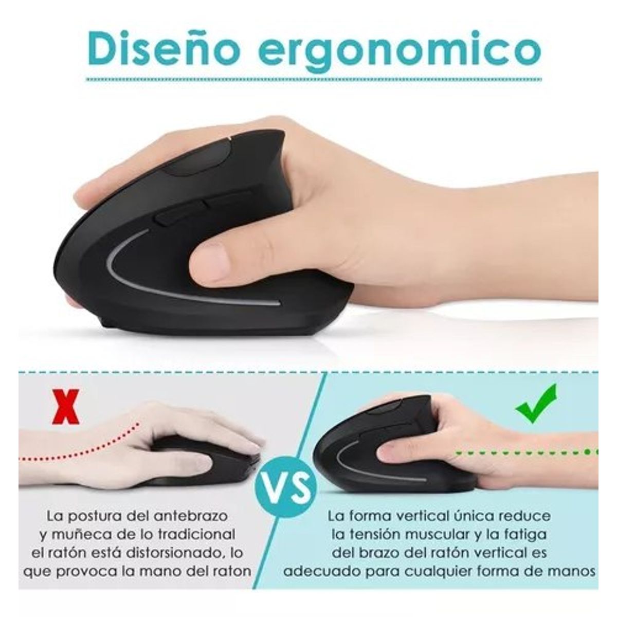 GENERICO - Mouse Vertical Ergonómico E Inalámbrico Con Carga Usb
